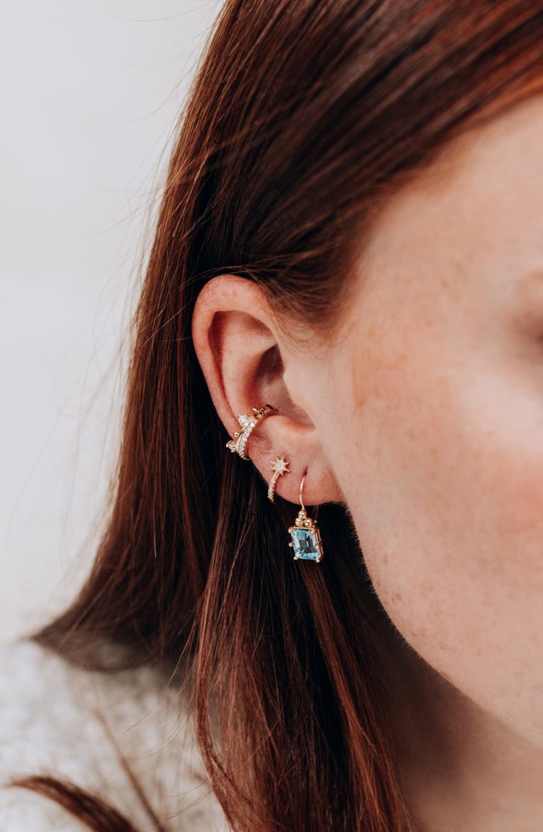 Anzie Diamond Star Half Hoop Huggie Earrings, Alternate, color, Gold