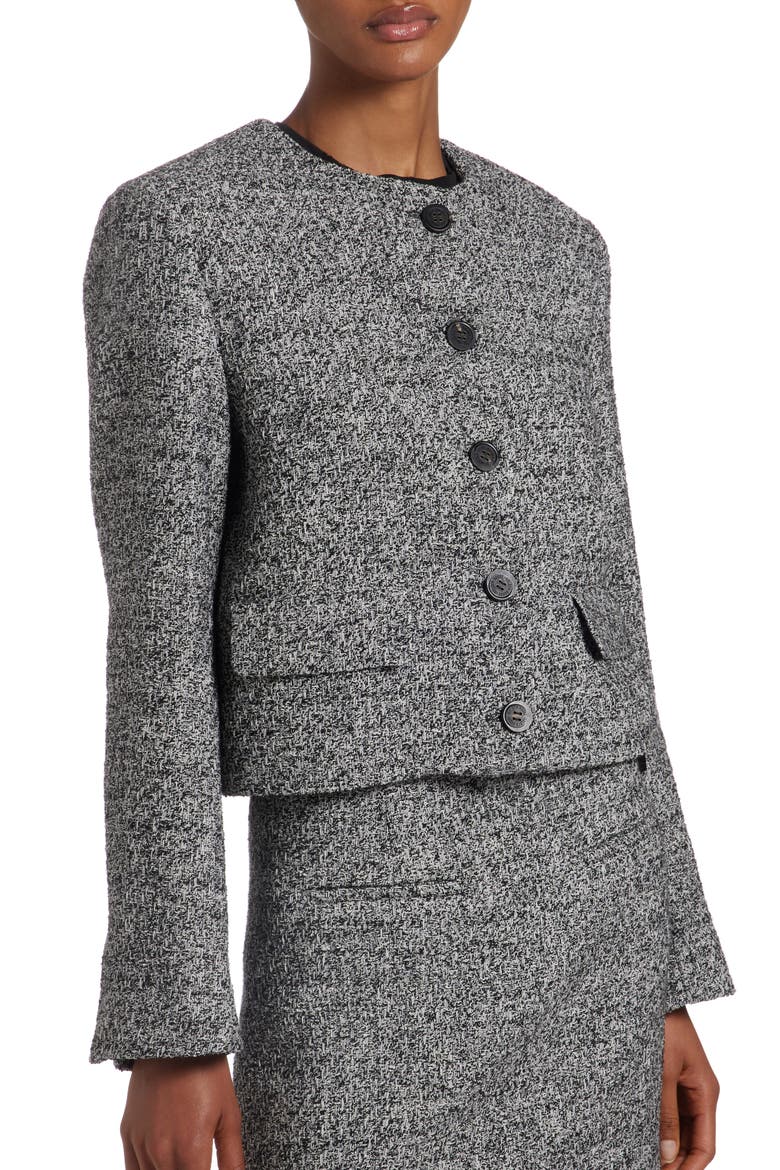 Crop Bouclé Jacket, Alternate, color, BLACK/ VINTAGE WHITE