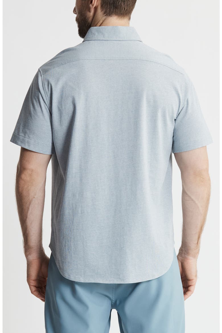 Short Sleeve Cotton Knit Button-Up Shirt, Alternate, color, BLUE