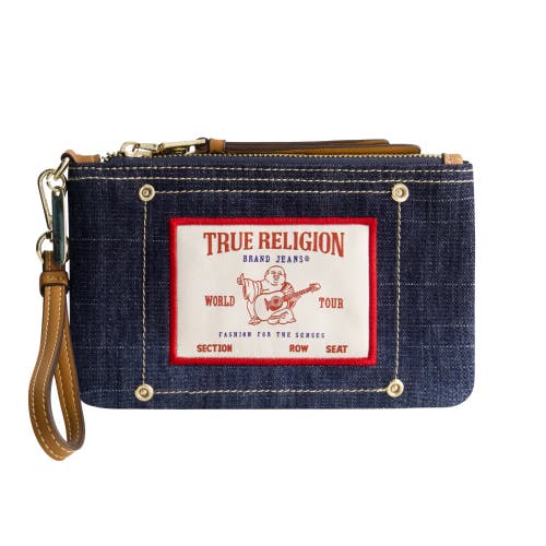 True Religion Buddha Patch Denim Wristlet In Blue