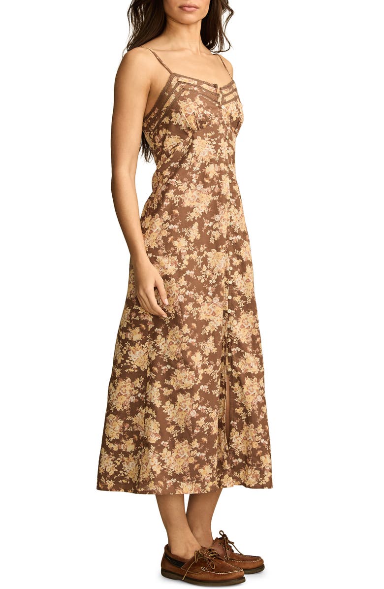 Lucky Brand Floral Lace Trim Button Front Midi Dress, Alternate, color, 
