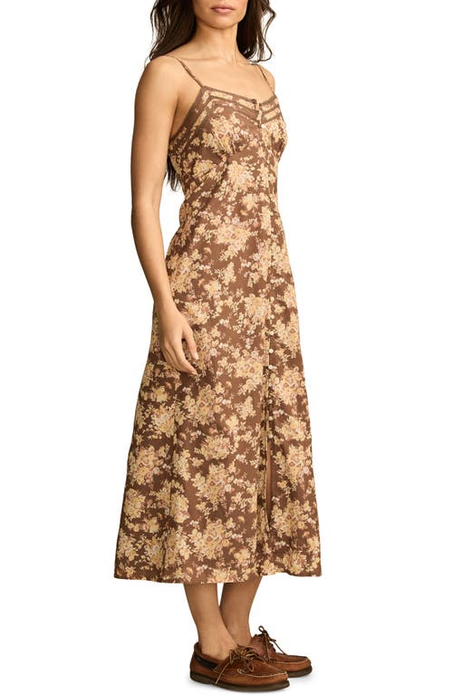 LUCKY BRAND LUCKY BRAND FLORAL LACE TRIM BUTTON FRONT MIDI DRESS 