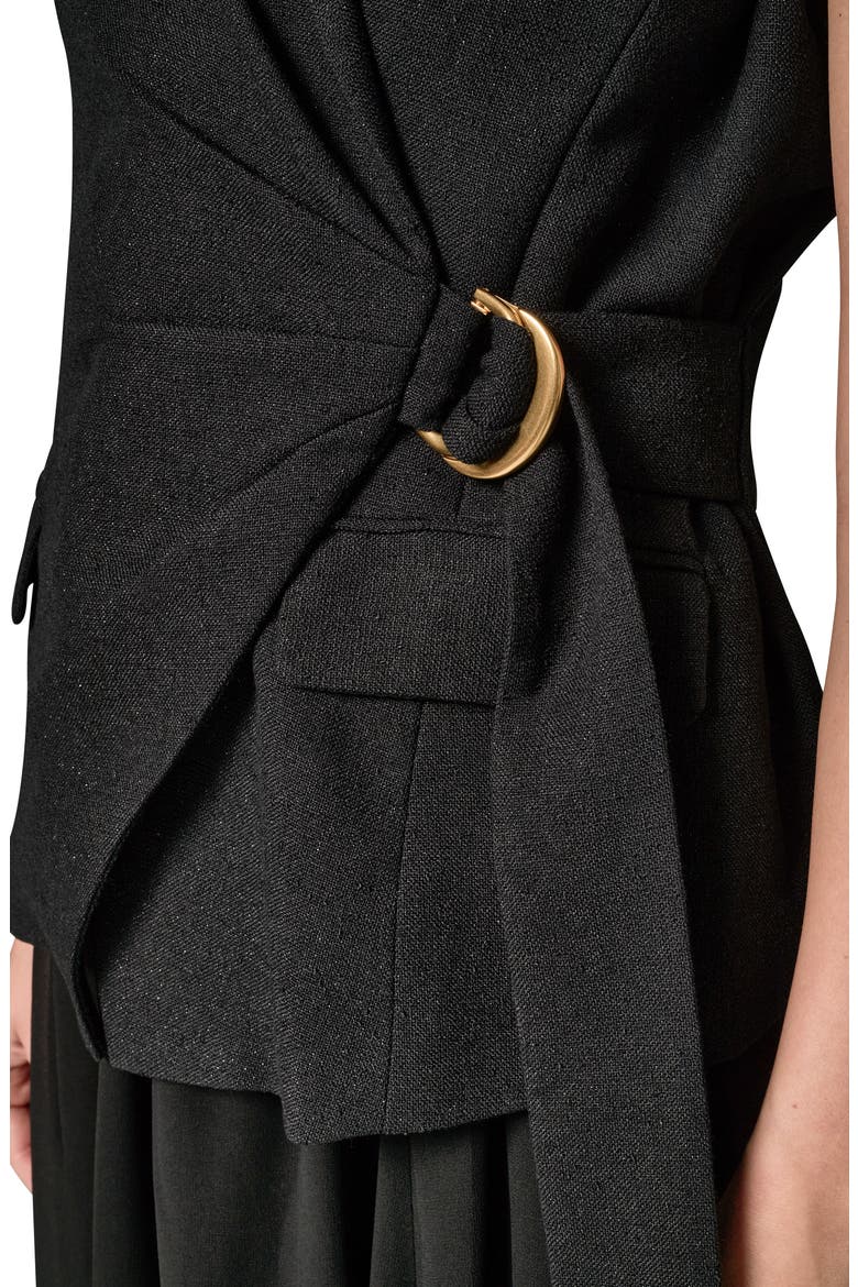 Mixed Media Belted Handkerchief Hem Midi Dress, Alternate, color, BLACK