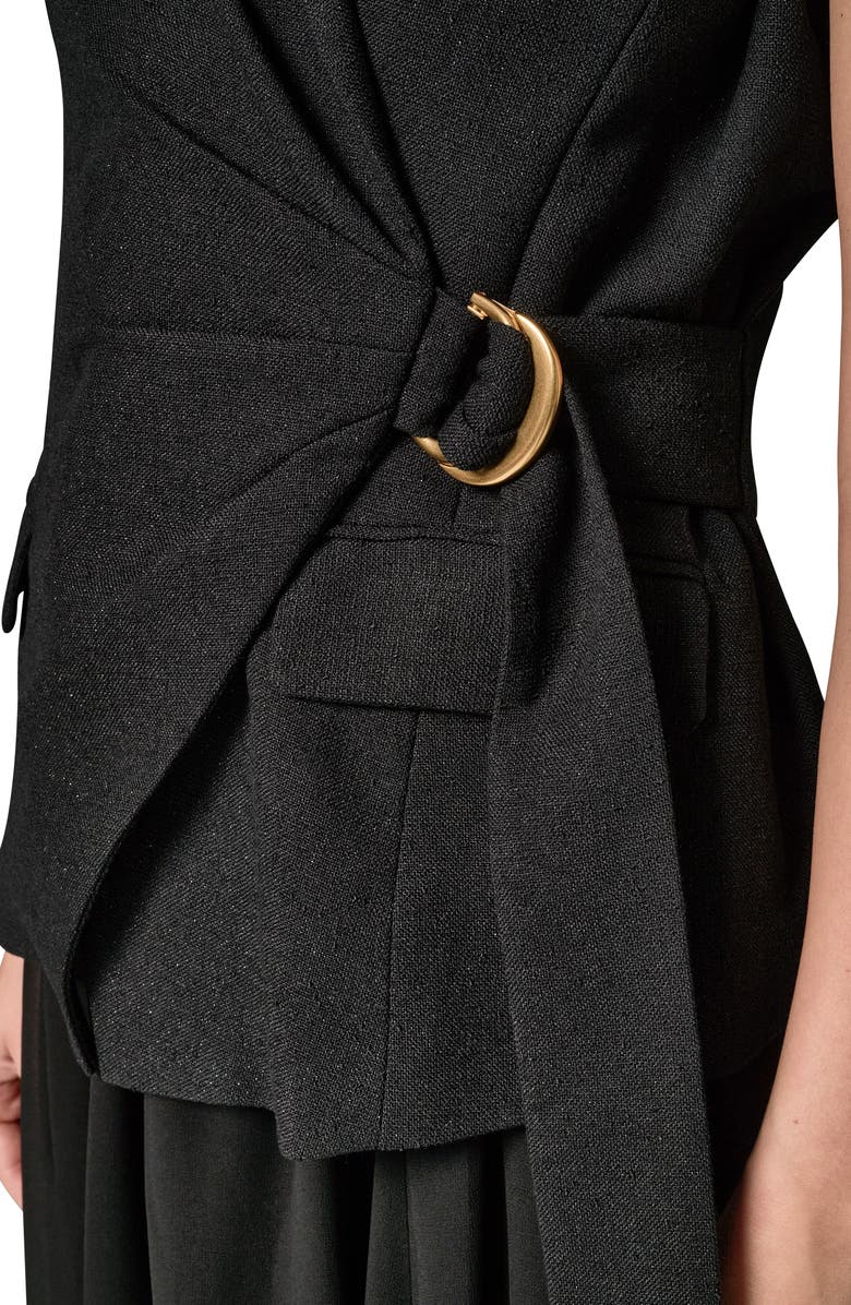 Donna Karan New York Mixed Media Belted Handkerchief Hem Midi Dress, Alternate, color, Black