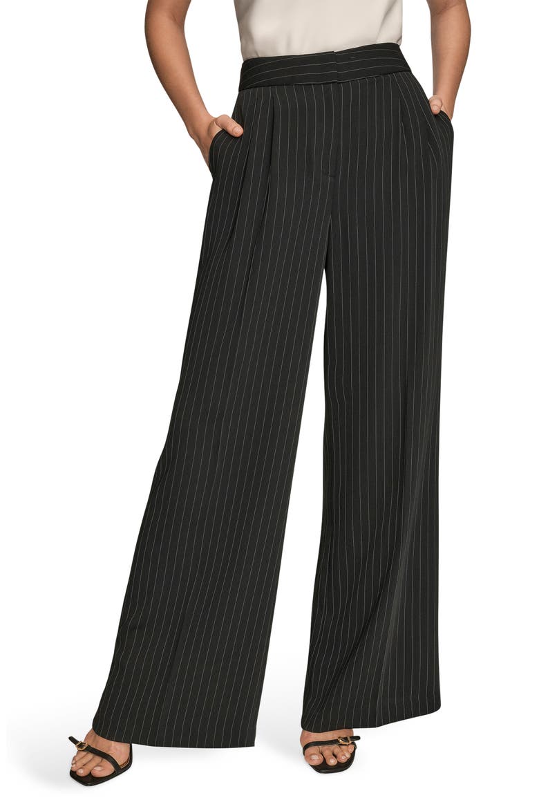 Pinstripe High Waist Wide Leg Pants, Main, color, BLACK/ CREAM