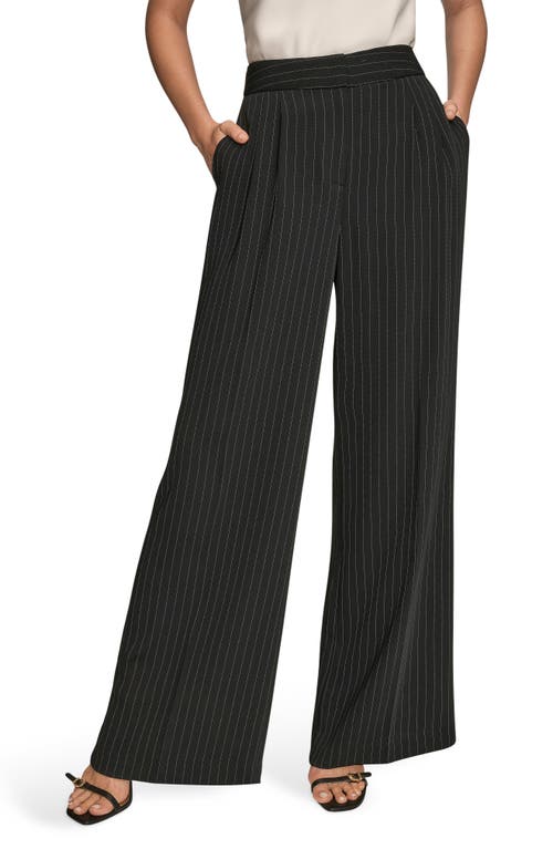 Donna Karan New York Pinstripe High Waist Wide Leg Pants In Black