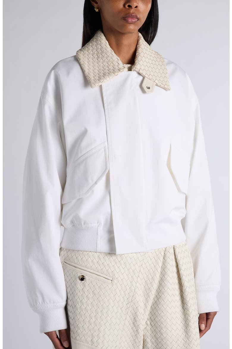 Intrecciato Leather Collar Water Repellent Jacket, Alternate, color, 9000 WHITE