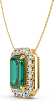 Bliss Diamond 7 1/2Ct Emerald & Diamond Pendant Gold 3/4" Tall 18" Necklace