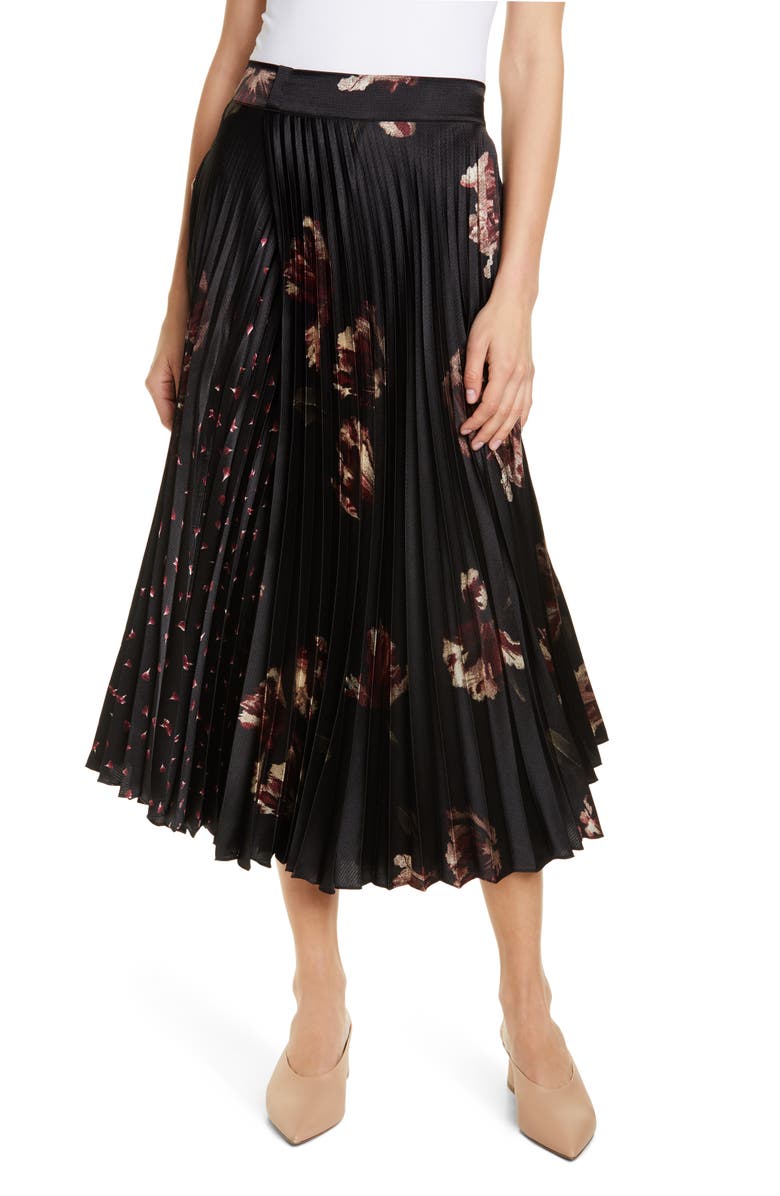 Vince Mixed Tulip Print Pleated Midi Skirt, Main, color,