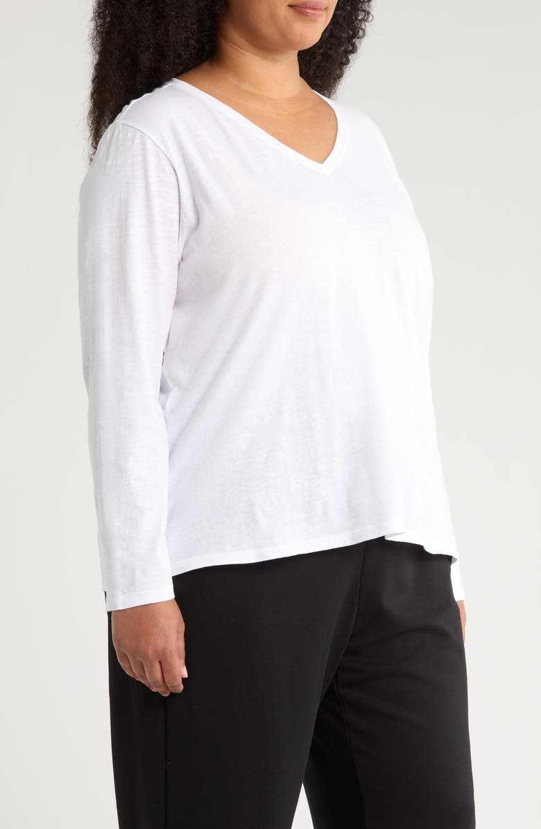 Eileen Fisher Easy V-Neck Long Sleeve Organic Cotton T-Shirt, Alternate, color, White