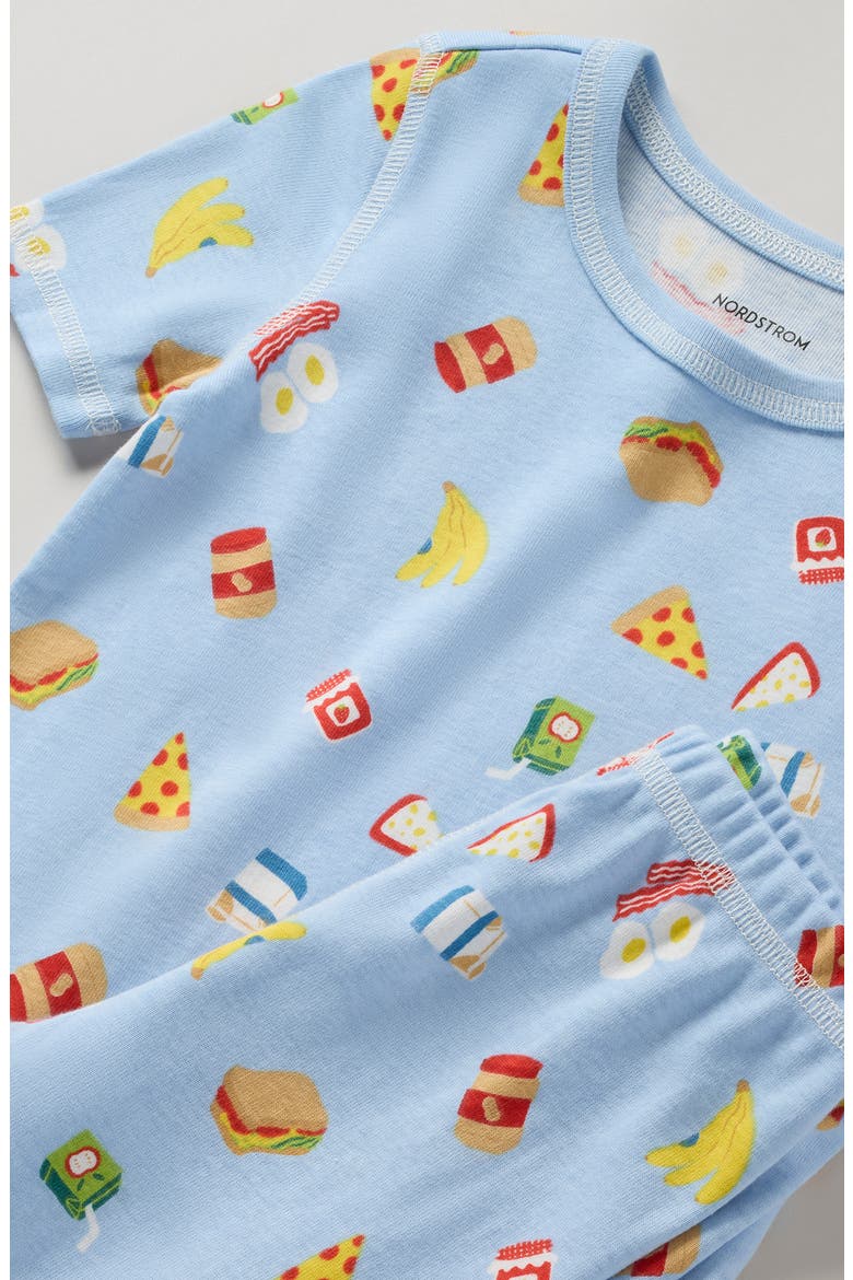Kids' Fitted Cotton Pajamas, Alternate, color, CHAMBRAY BLUE SNACKS