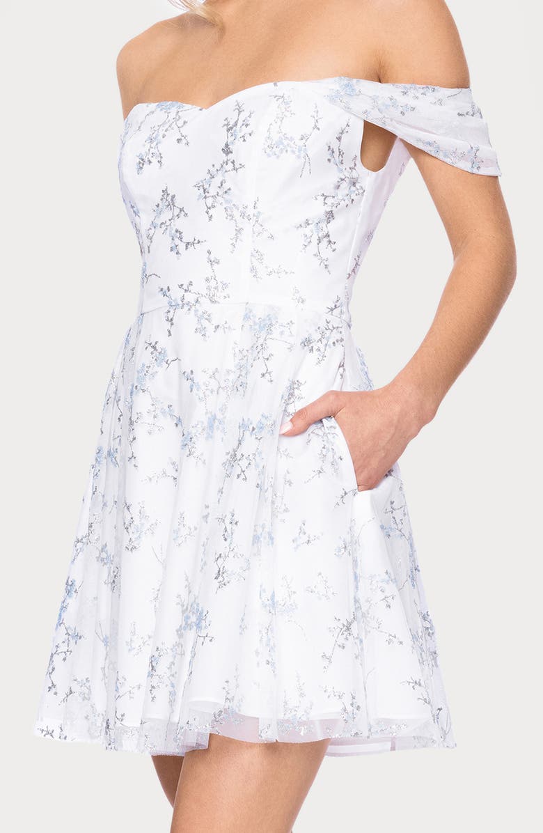 Blondie Nites Caviar Party Off the Shoulder Minidress, Alternate, color, Ivory/ Peri