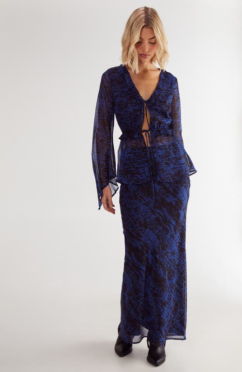 Nasty Gal Snakeskin Print Ruffle Chiffon Top In Blue