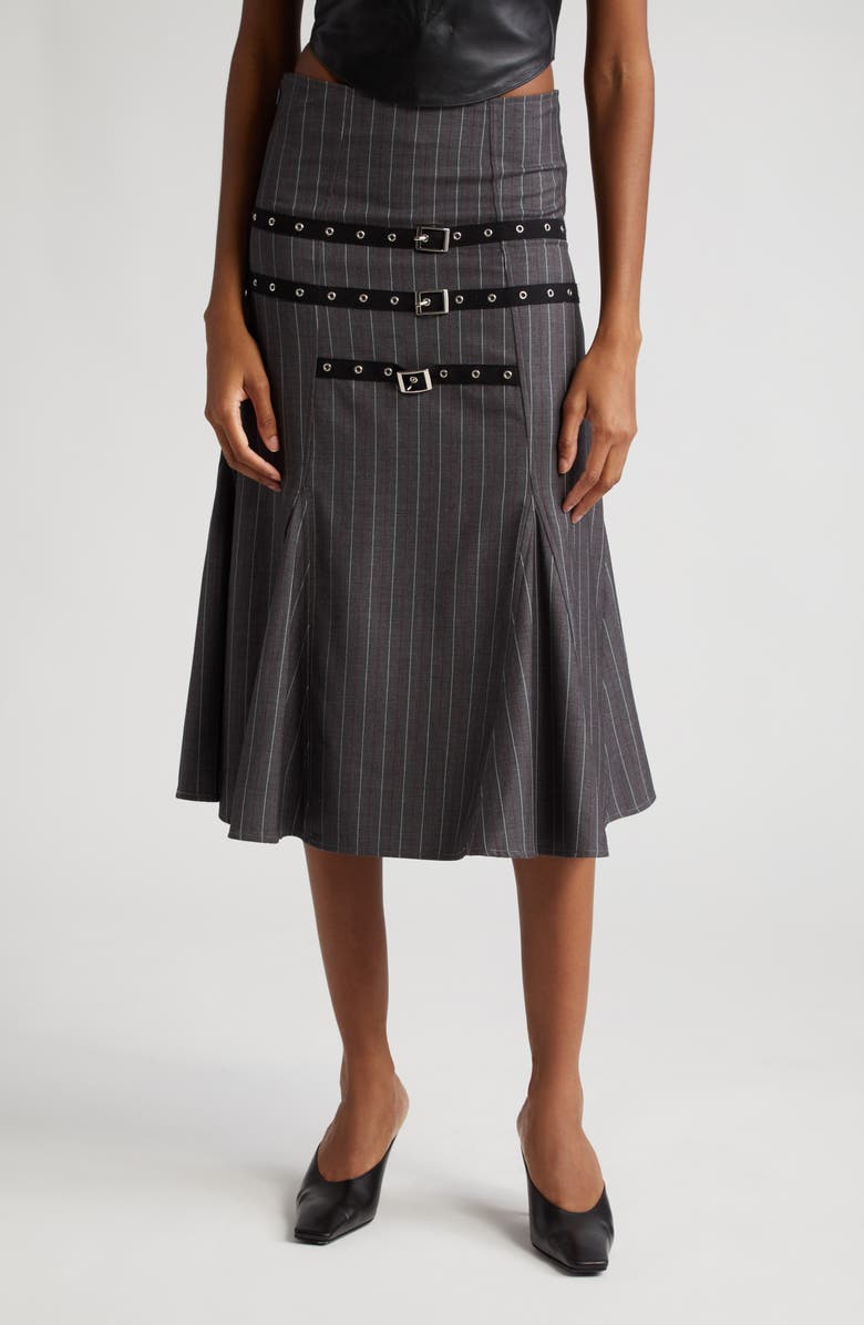 Miaou Alma Pinstripe Buckle Strap Skirt, Main, color, 