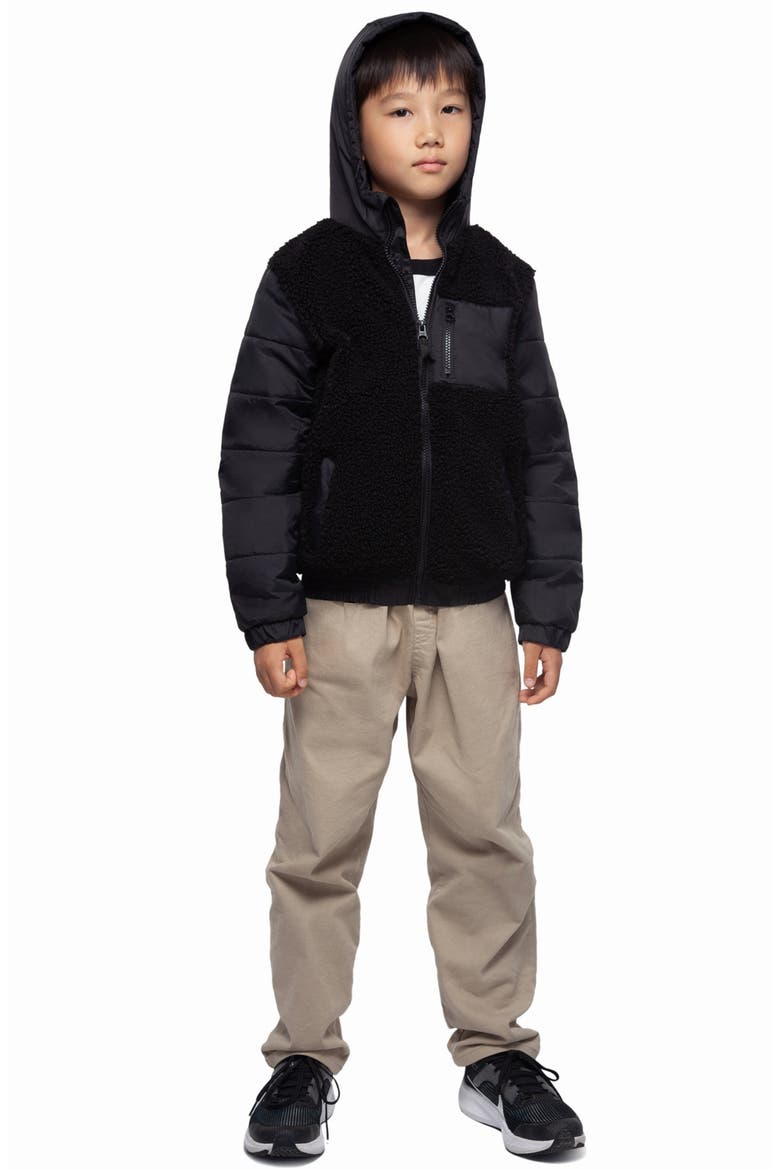 Kids' Hooded Fleece Hybrid Jacket, Alternate, color, Black
