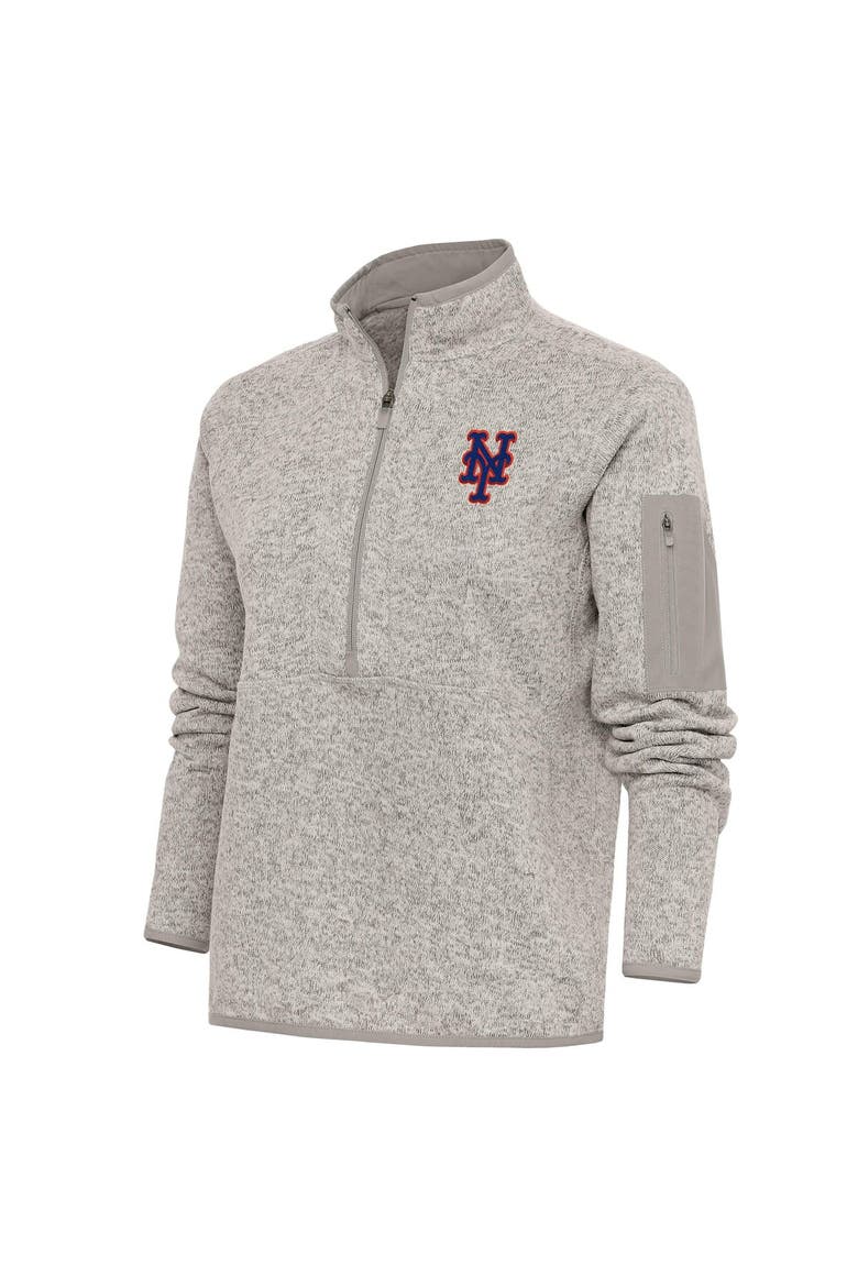 Women's Antigua Oatmeal New York Mets Logo Fortune Quarter-Zip Pullover Jacket, Main, color, Oatmeal