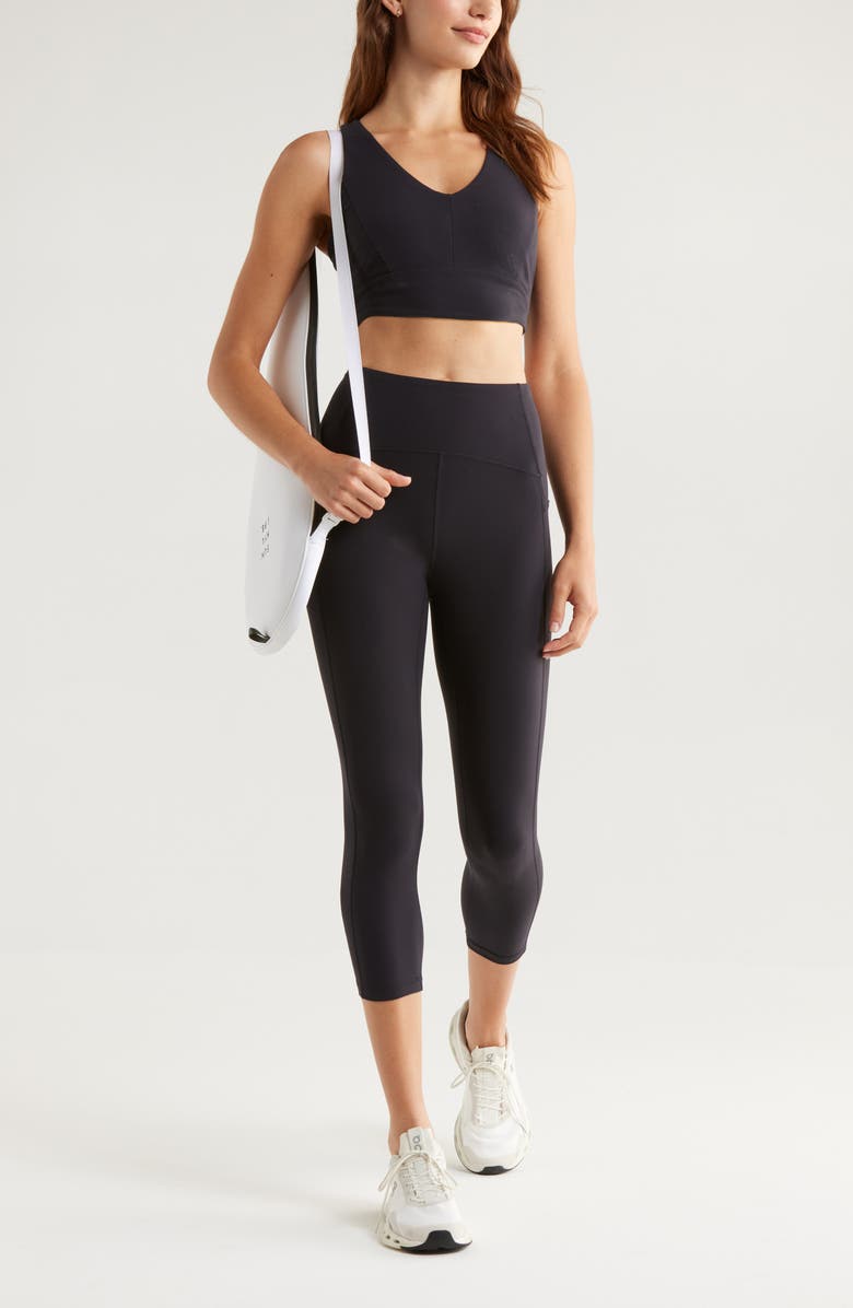 Zella Studio Luxe High Waist Pocket Crop Leggings, Alternate, color, Black