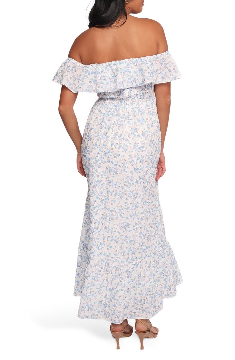 Petal & Pup Priscilla Off the Shoulder Cotton Maxi Sundress, Alternate, color, Blue Floral