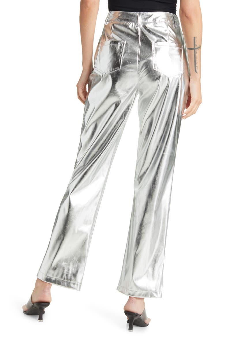 Metallic Straight Leg Pants, Alternate, color, SILVER