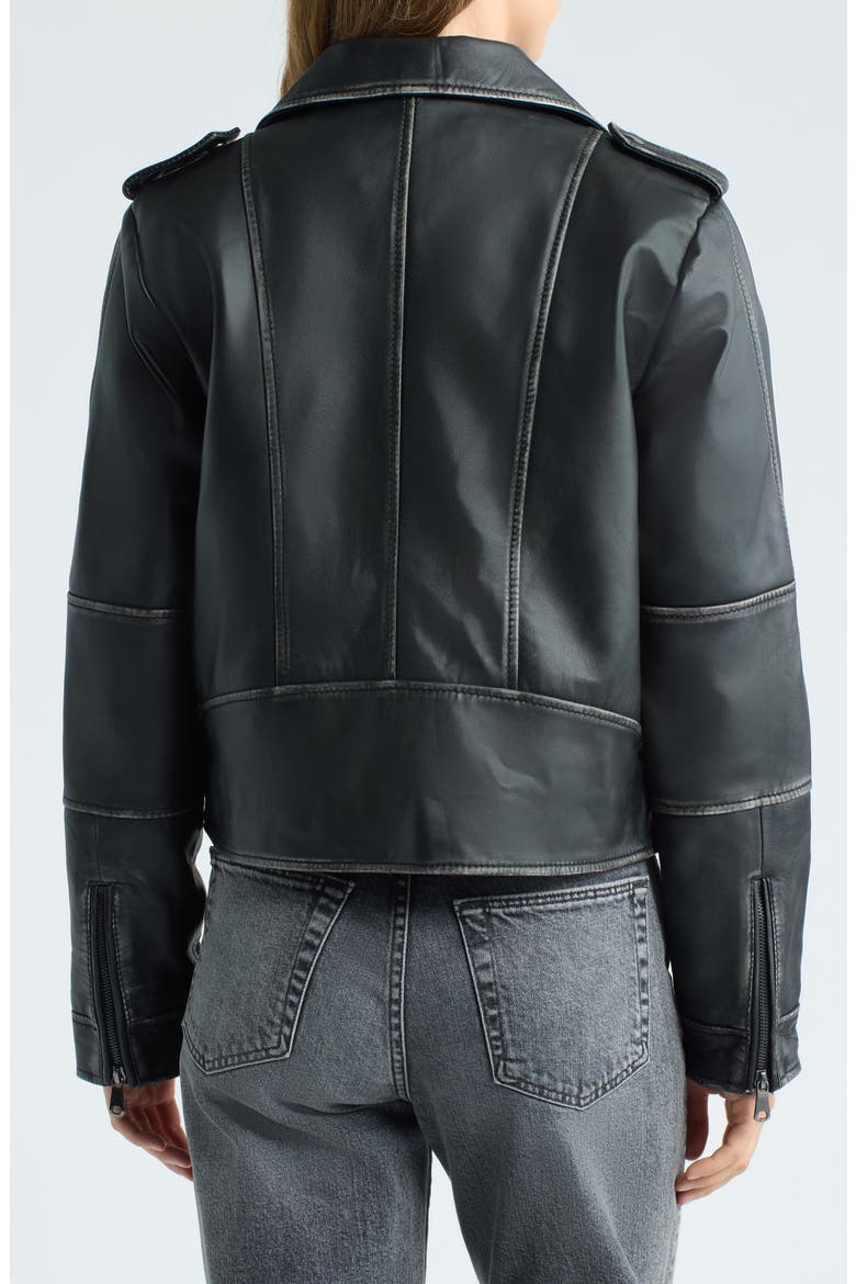 Burnished Leather Moto Jacket, Alternate, color, BLACK