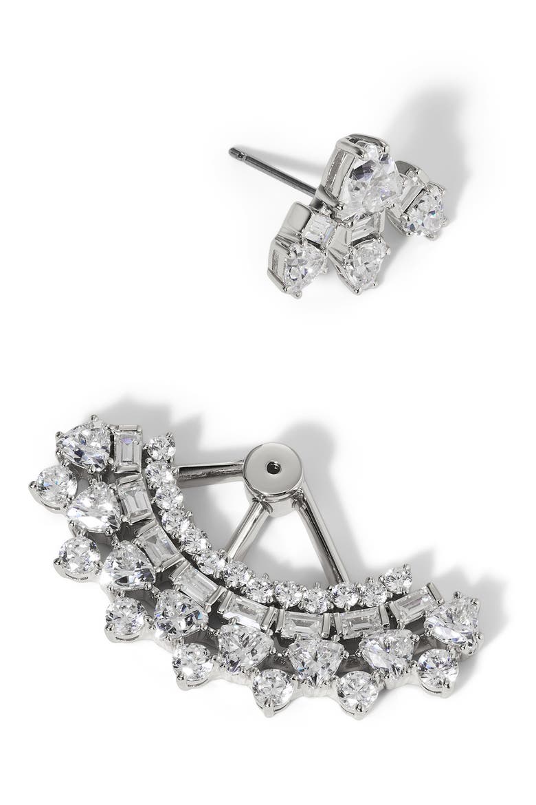 Luxor Fan Crystal Jacket Earrings, Alternate, color, RHODIUM