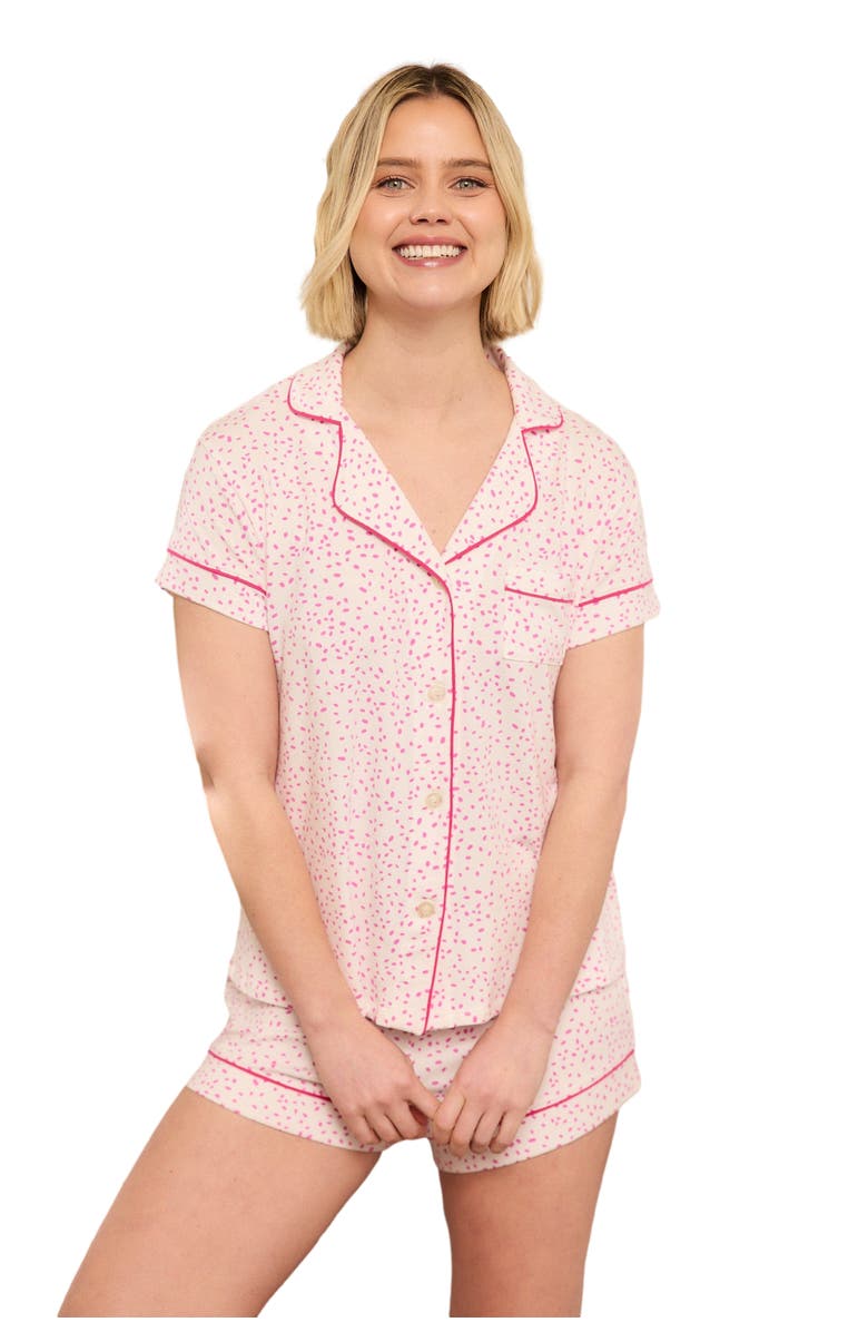 The Cat's Pajamas Pima Knit Short Set Stripes Dots, Alternate, color, Confetti Dot Orchid