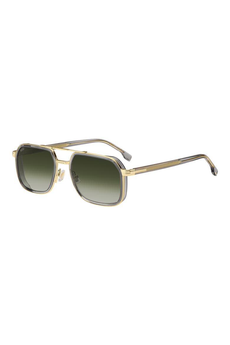 55mm Rectangular Sunglasses, Alternate, color, GREY GOLD/ GREEN SHADED