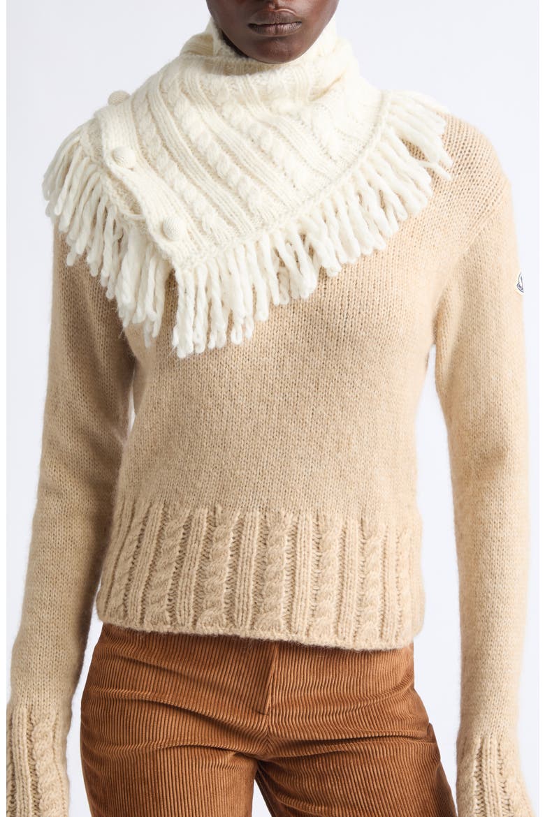 Fringe Alpaca & Wool Blend Cabled Rib Scarf, Main, color, WHITE