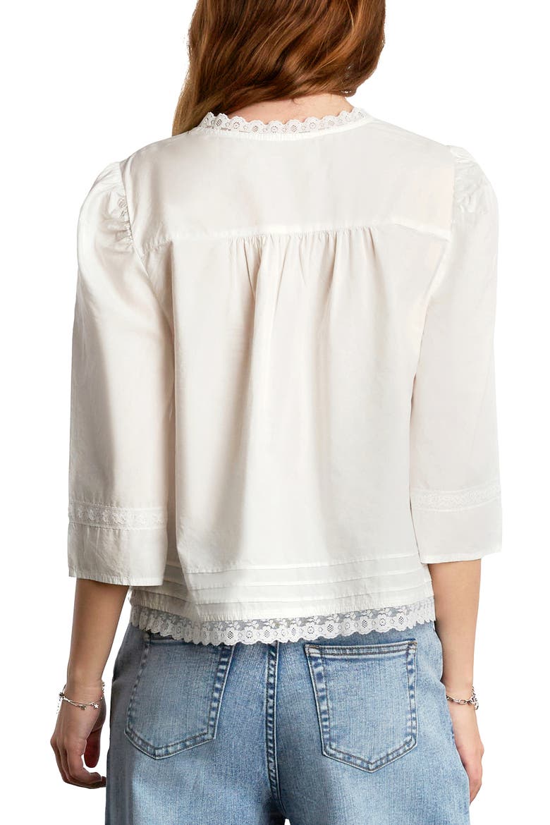 Fable Floral Lace Trim Cotton Blend Button-Up Shirt, Alternate, color, COTTAGE WHITE