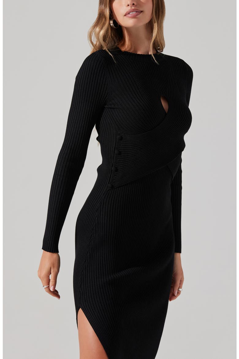 Cutout Long Sleeve Ribbed Midi Sweater Dress, Alternate, color, BLACK