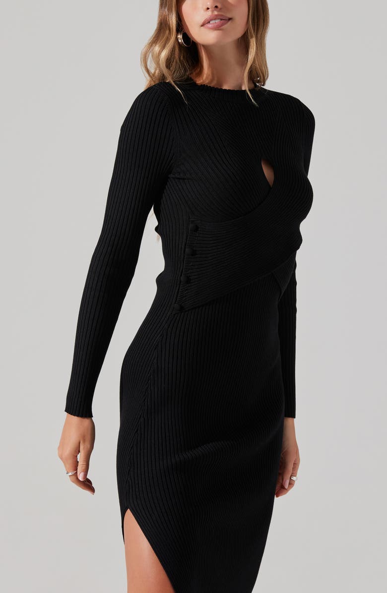 ASTR the Label Cutout Long Sleeve Ribbed Midi Sweater Dress, Alternate, color, 