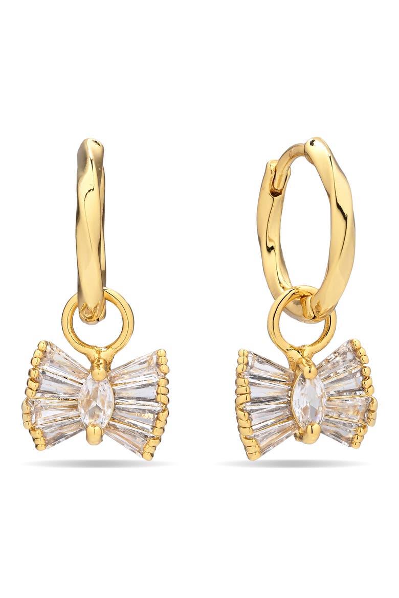 Bow and Bloom Charm Huggie Hoop Earrings, Alternate, color, GOLD