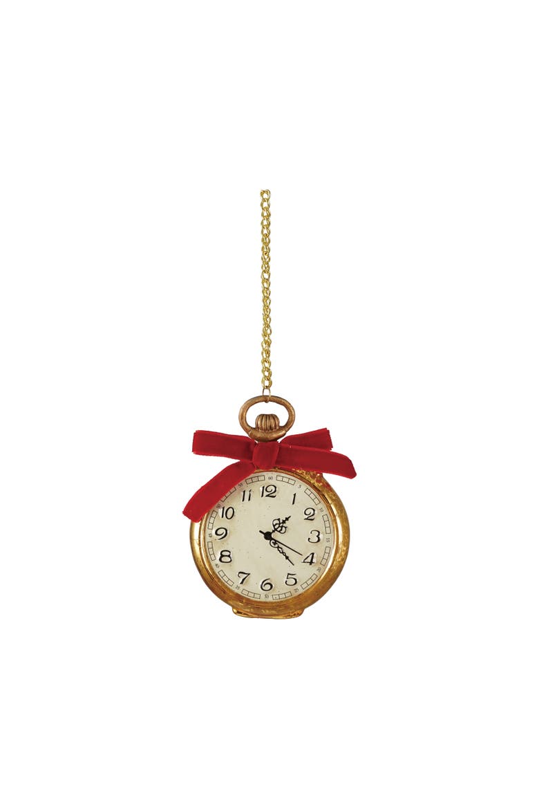 Mercury Glass Pocket Watch Ornament with Velvet Bow, Main, color, Multicolor