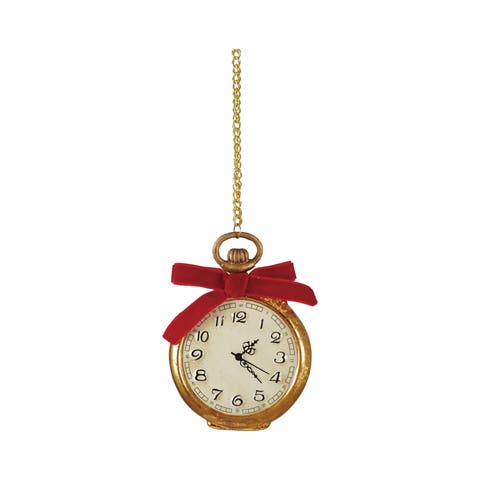 Mercury Glass Pocket Watch Ornament with Velvet Bow