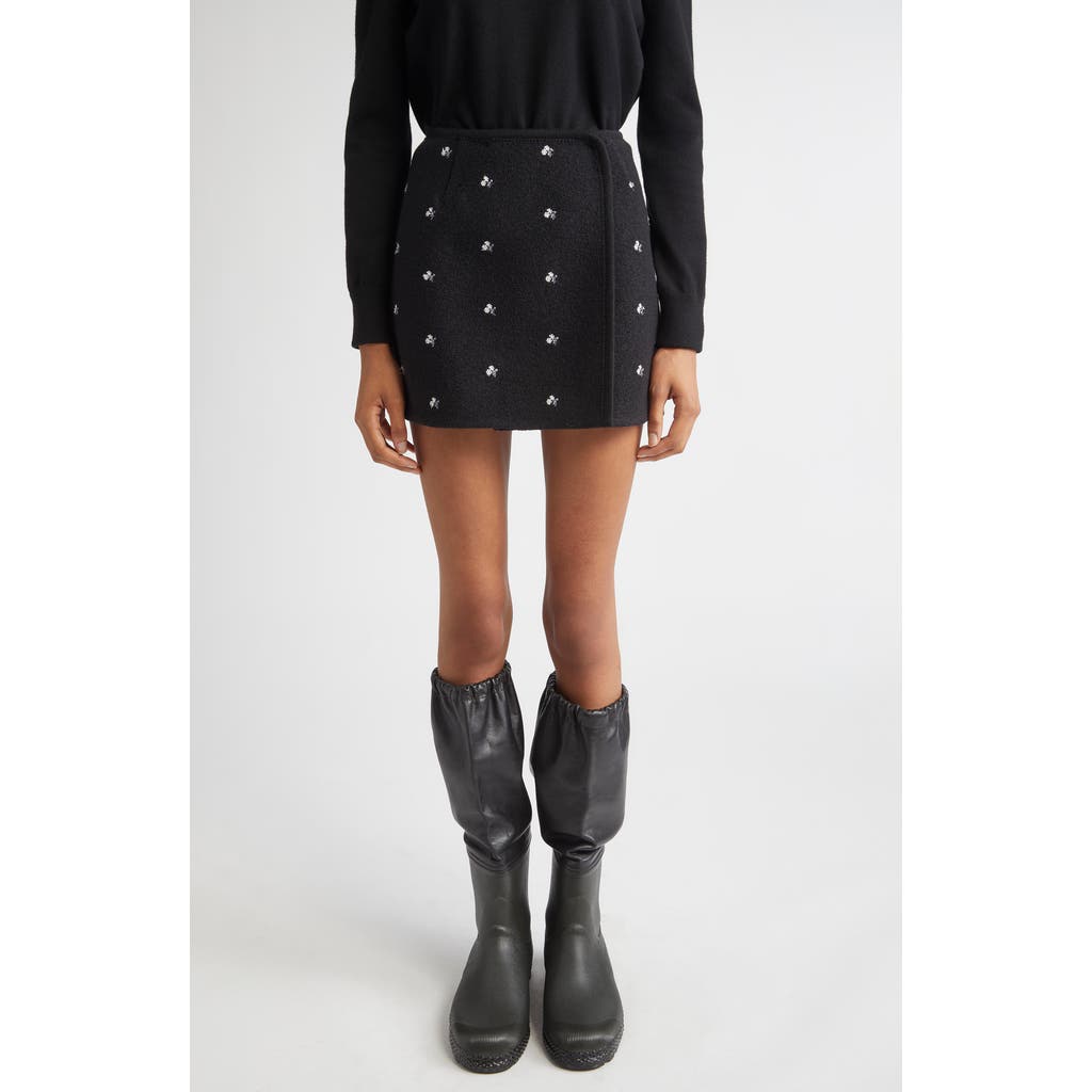 Rier Walker Floral Embroidered Wool Wrap Miniskirt In Black