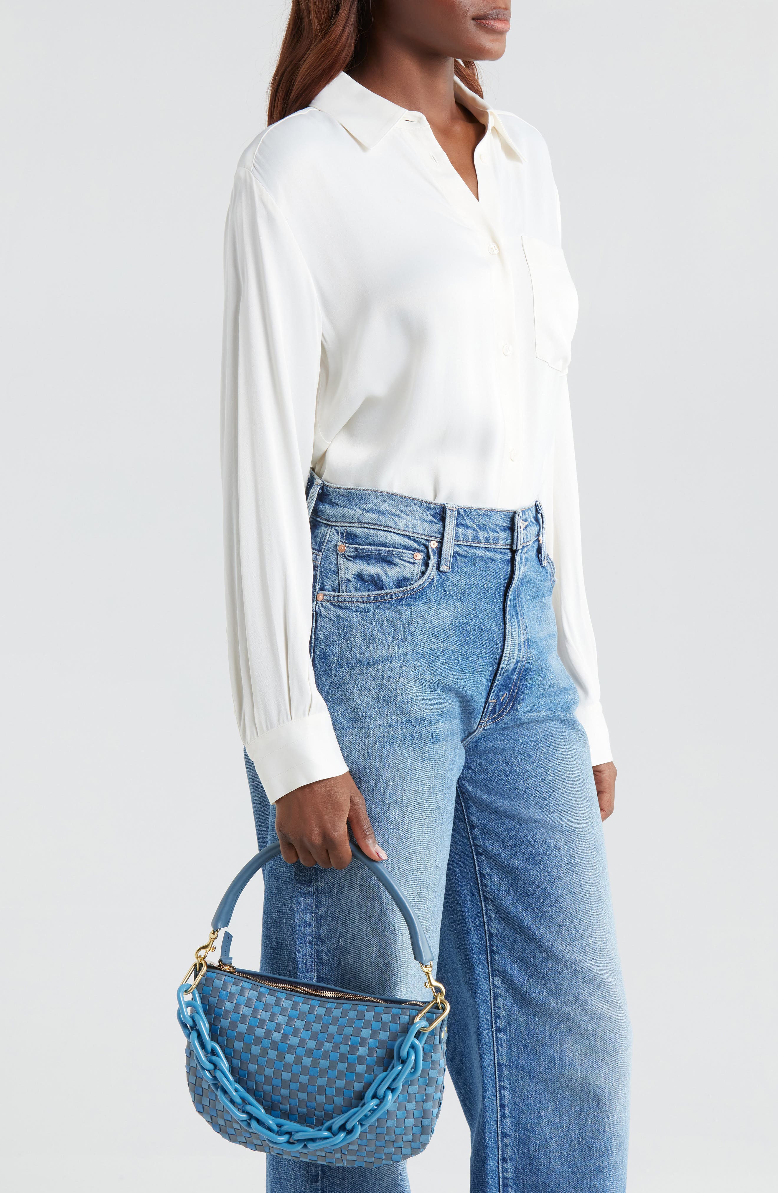 Clare V. Petit Moyen Woven Leather Messenger Bag, Alternate, color, 