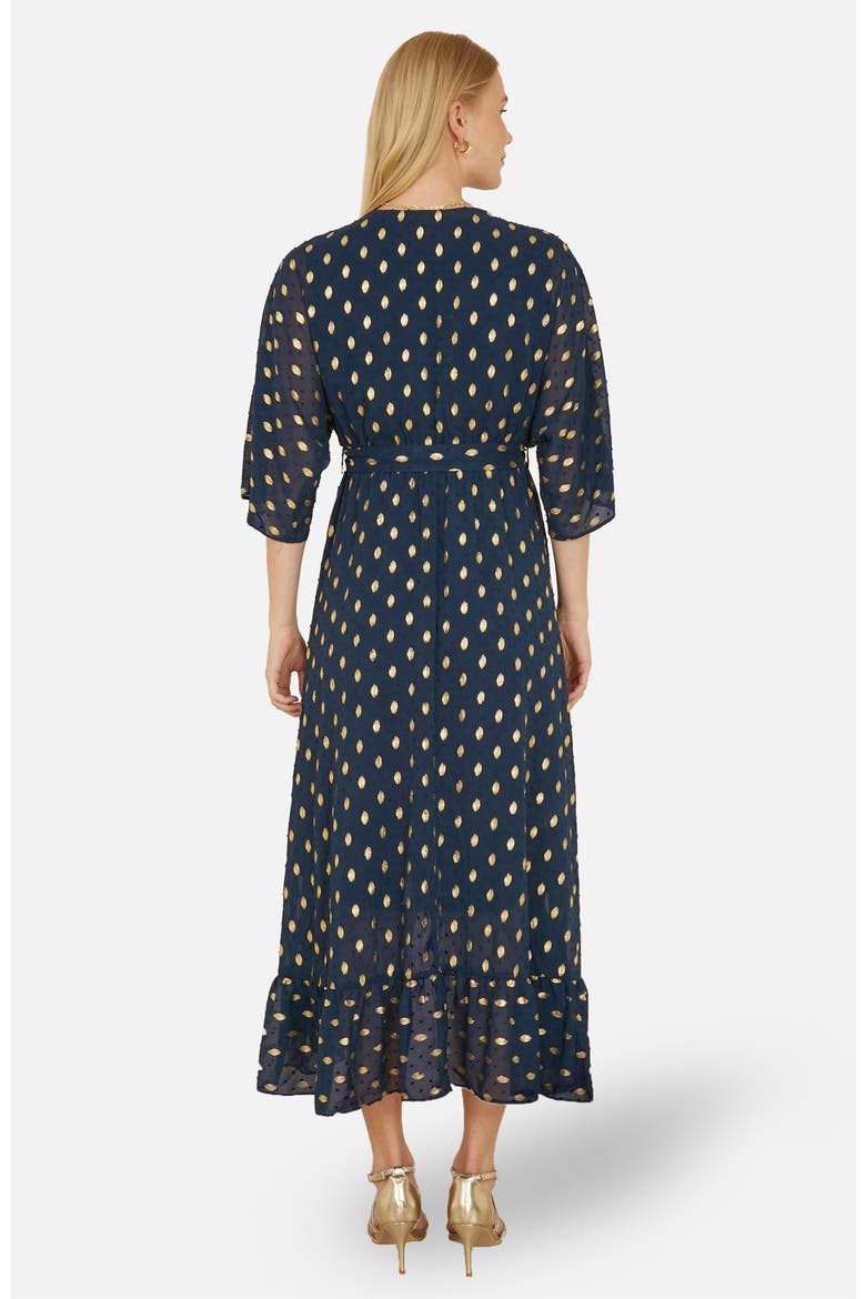Foil Print Wrap Over Dress, Alternate, color, Navy