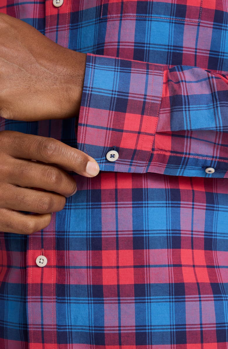 UNTUCKit Levie Regular Fit Plaid Summerweight Cotton & Linen Button-Up Shirt, Alternate, color, Red/ Blue