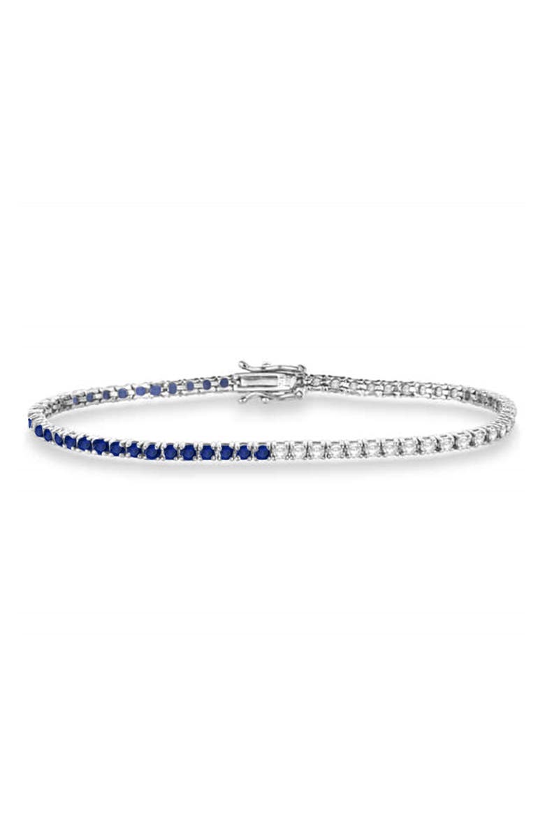 Lab Grown Diamond & Blue Sapphire Eternity Tennis Bracelet 14K, Main, color, White Gold