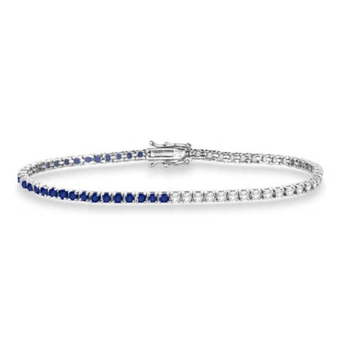Lab Grown Diamond & Blue Sapphire Eternity Tennis Bracelet 14K (3.20ct)