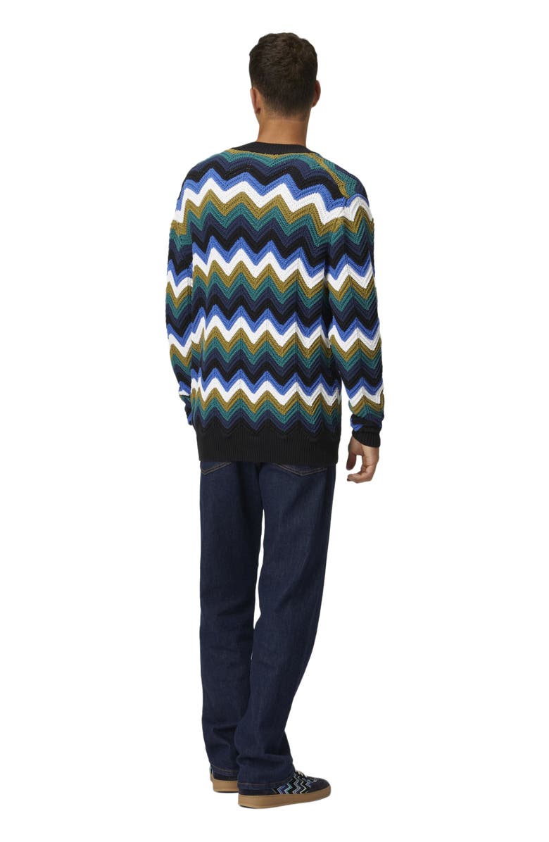 Missoni Chevron Knit Cardigan With Pockets And Contrasting Piping, Alternate, color, Blue