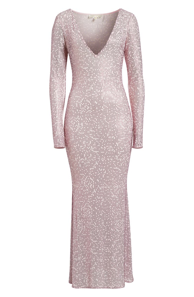 LoveShackFancy Belinda Crystal Long Sleeve Maxi Dress, Alternate, color, Lilac Snow