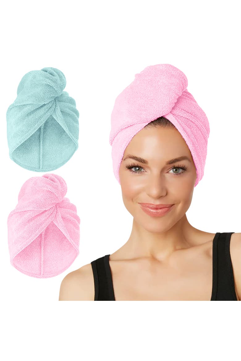 2 Pack Extra Long Microfiber Hair Towel for Long, Thick Hair, Main, color, Pink & Mint