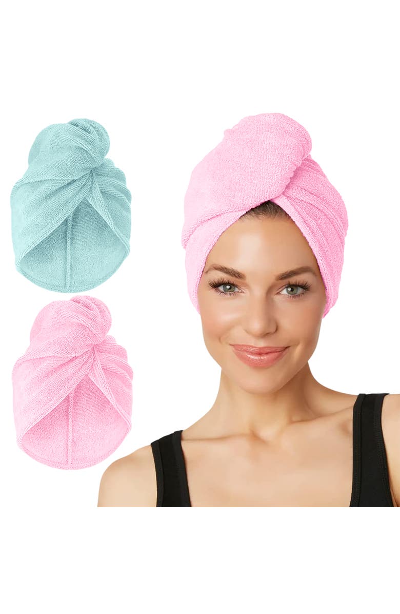 TURBIE TWIST 2 Pack Extra Long Microfiber Hair Towel for Long, Thick Hair, Main, color, Pink & Mint