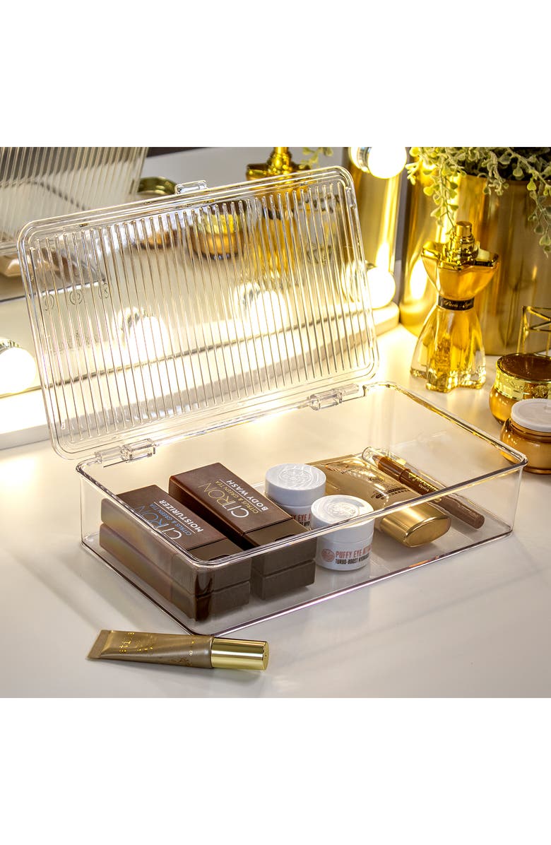 SORBUS Set of 3 Hinged Lid Storage Bins, Alternate, color, Clear