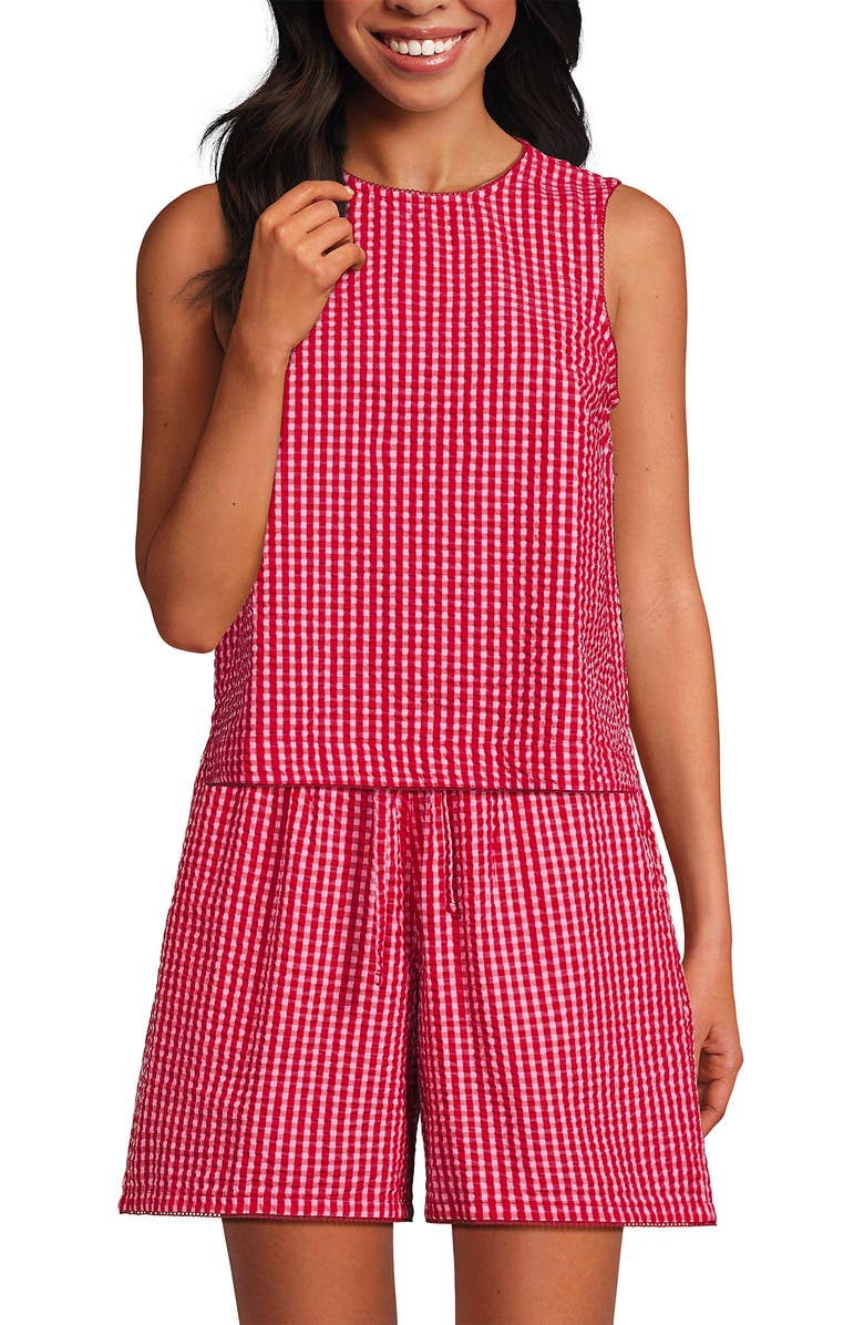 Lands' End Seersucker Matchback Shell, Alternate, color, Compass Red/Pink Gingham