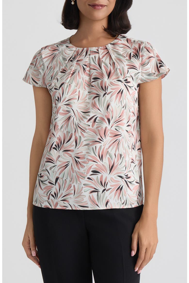 Pleated Neck Fan Print Top, Main, color, TEAROSE MULTI