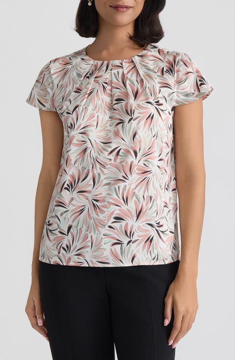 Pleated Neck Fan Print Top