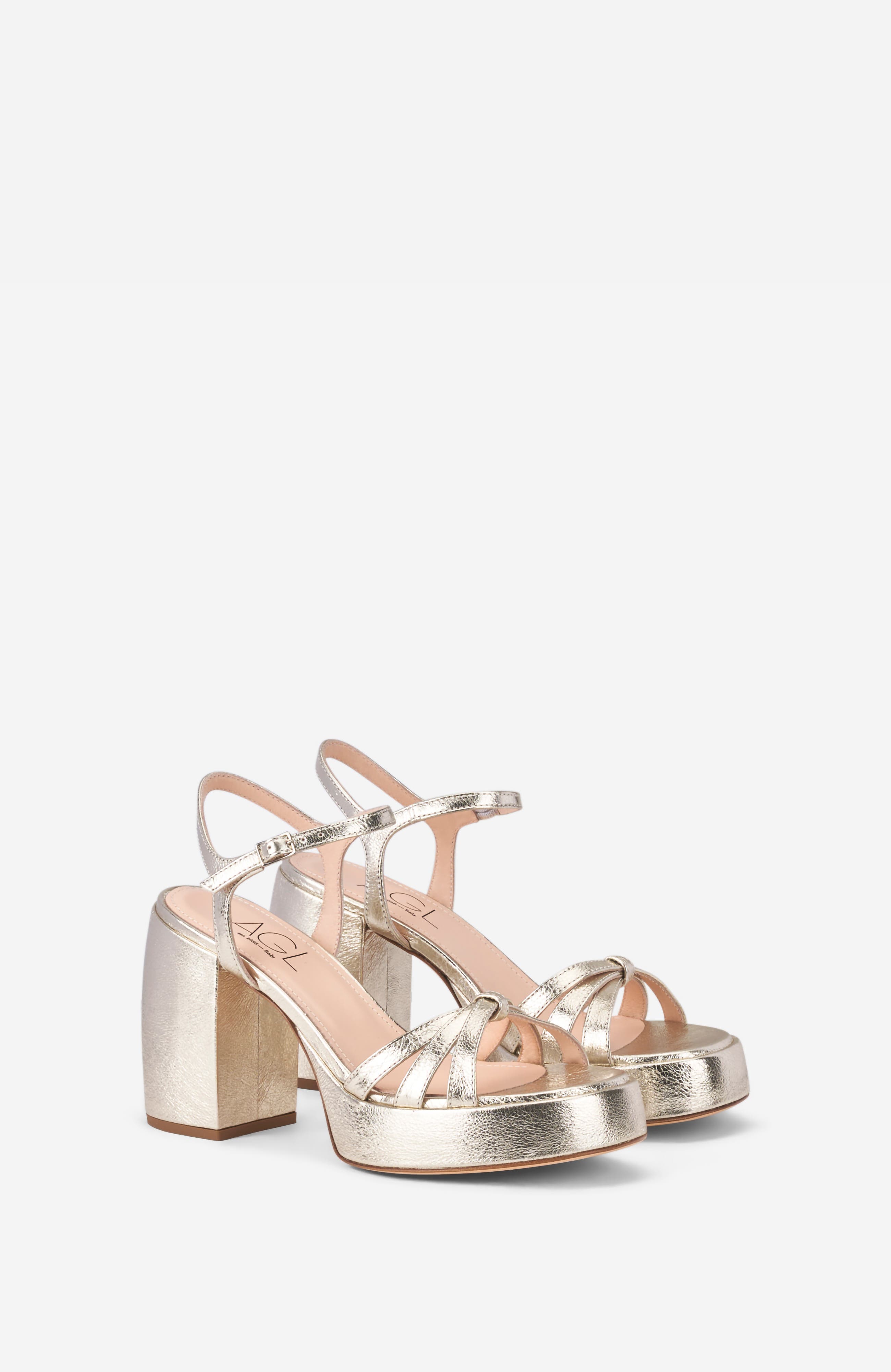 AGL Clio Sandal with High Heel, Alternate, color, Platinum Leather