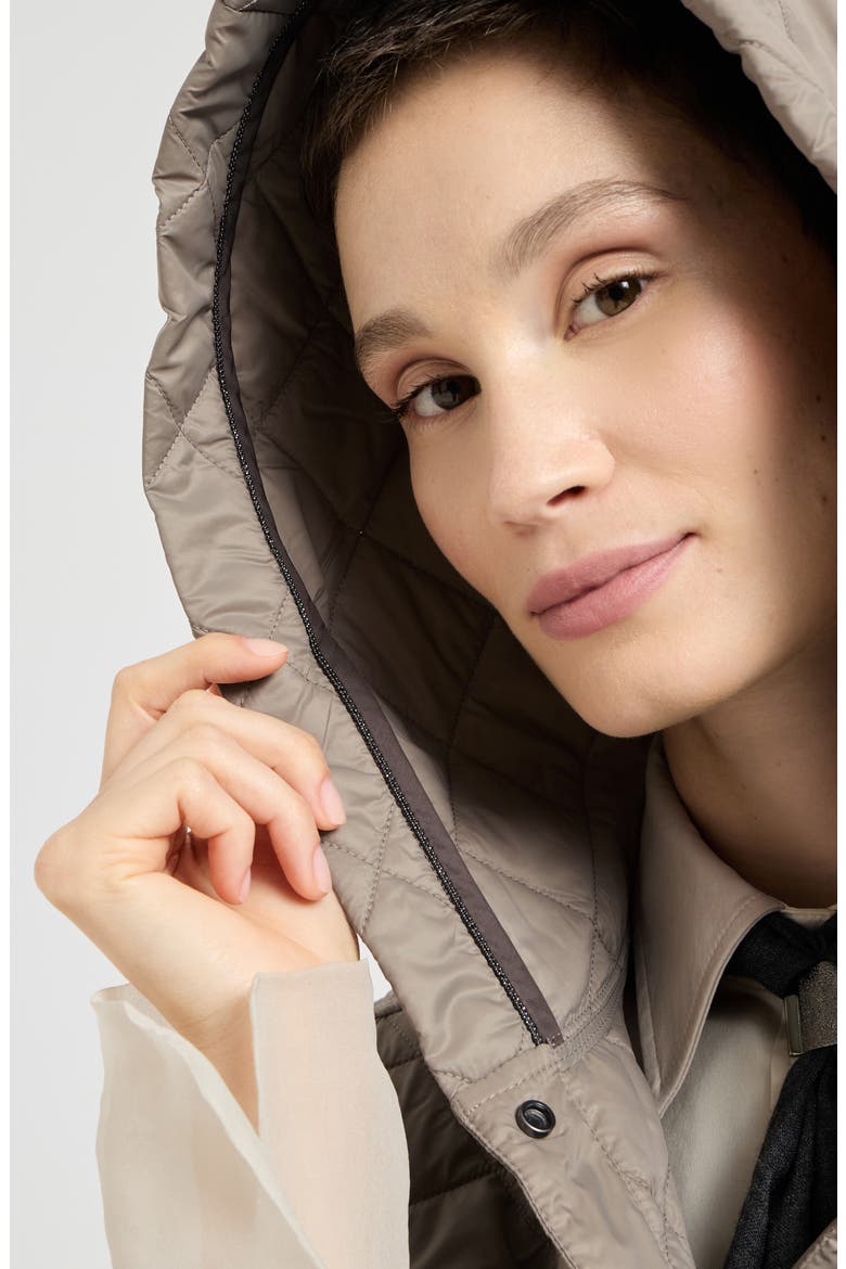 Lightweight matte nylon quilted vest with Thermore® padding and hood, Alternate, color, Light Brown